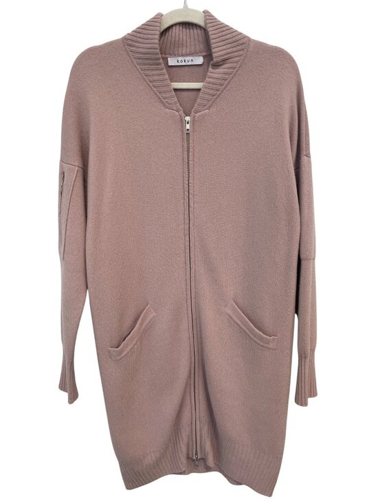 Kokun Sweaters - Kokun Cardigan Sweater Small Zip Front Long Sleeve Wool Cashmere Blend Pink Cozy